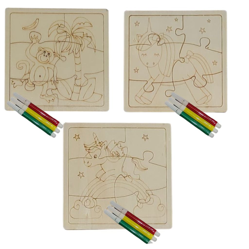 Wooden Puzzle With Marker Set-Unicorn