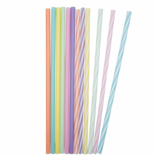 12pc Reusable Plastic Straws-Pastel