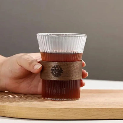 Vertical Glass Cup With Bamboo Ring