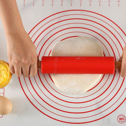 Silicone Rolling Pin With Wooden Handle 