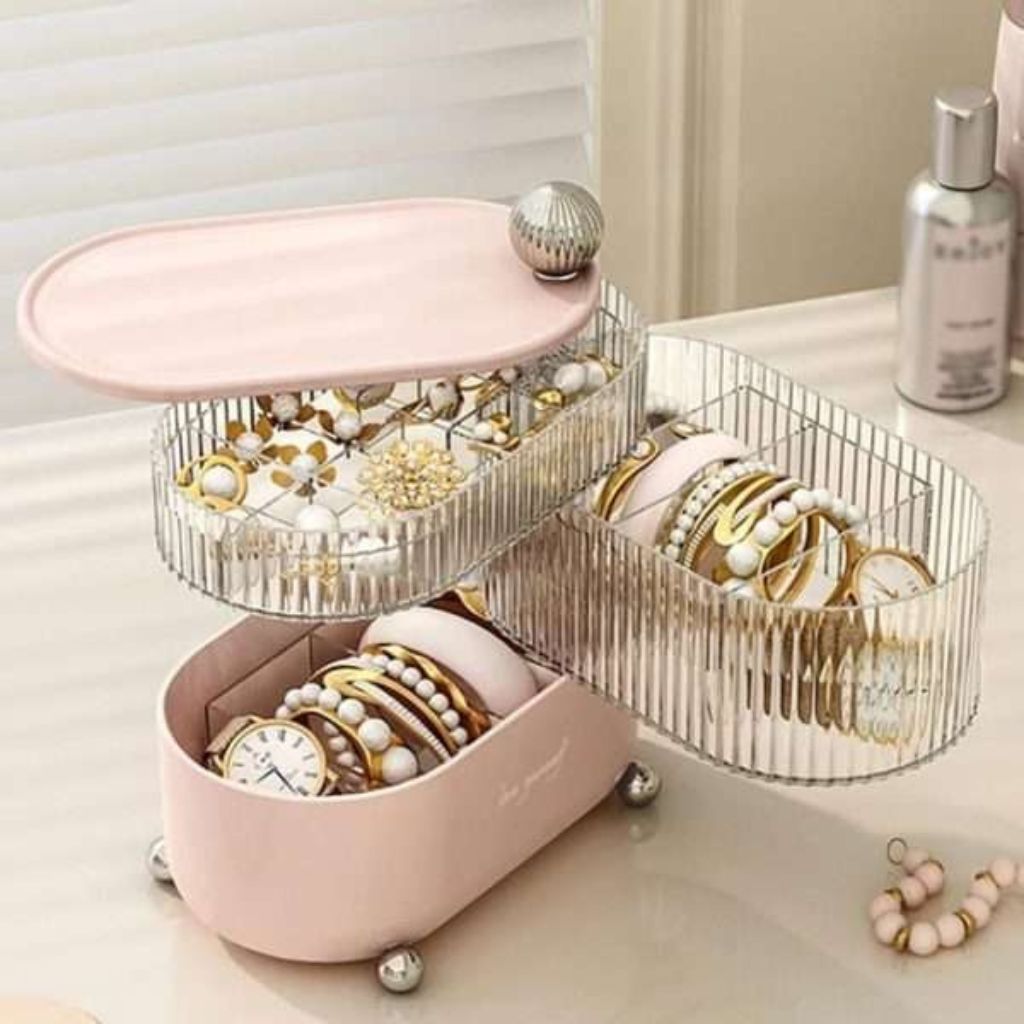 3 Layer Rotatable Oval Jewelry Box