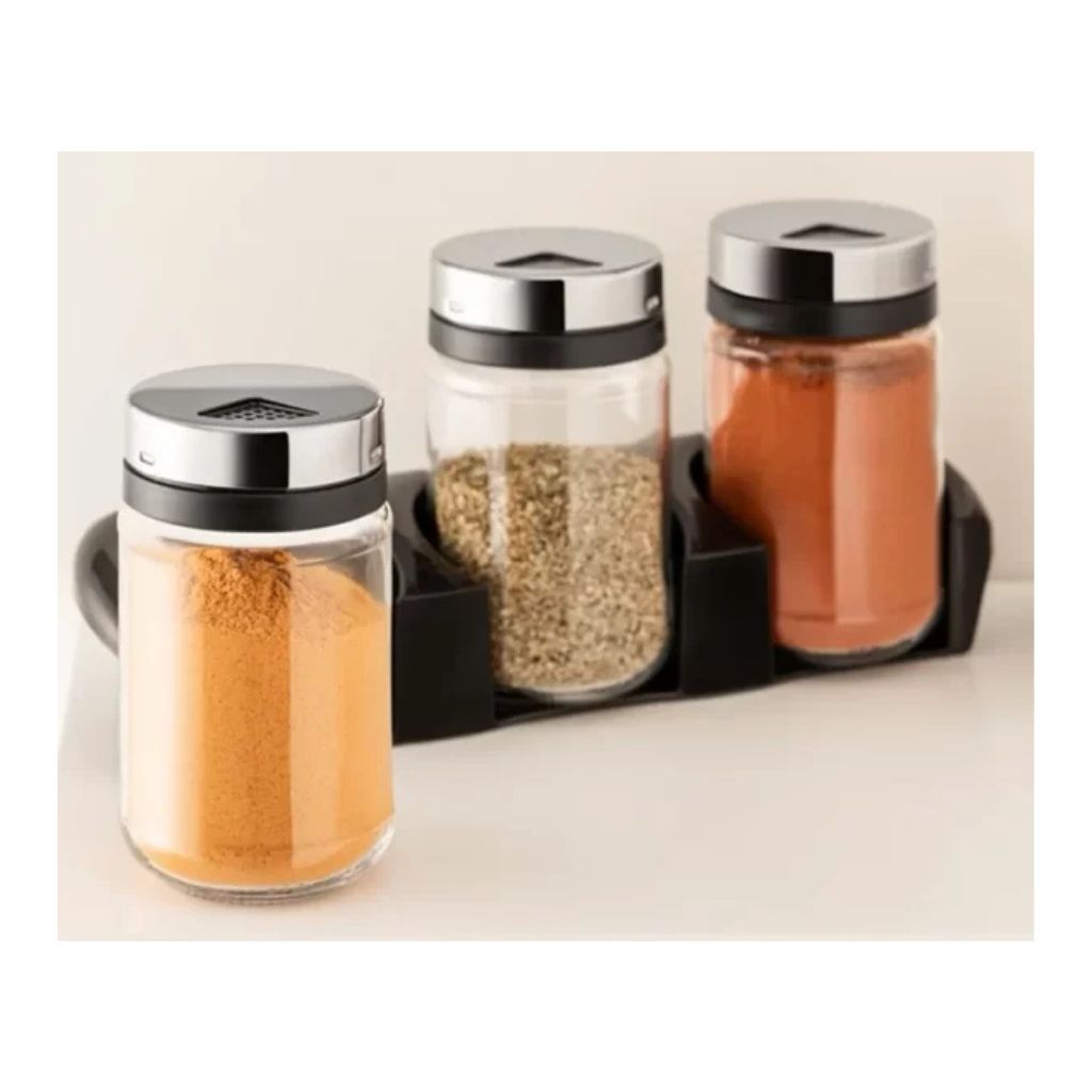 Qlux 3pc Spice Bottle Set With Base