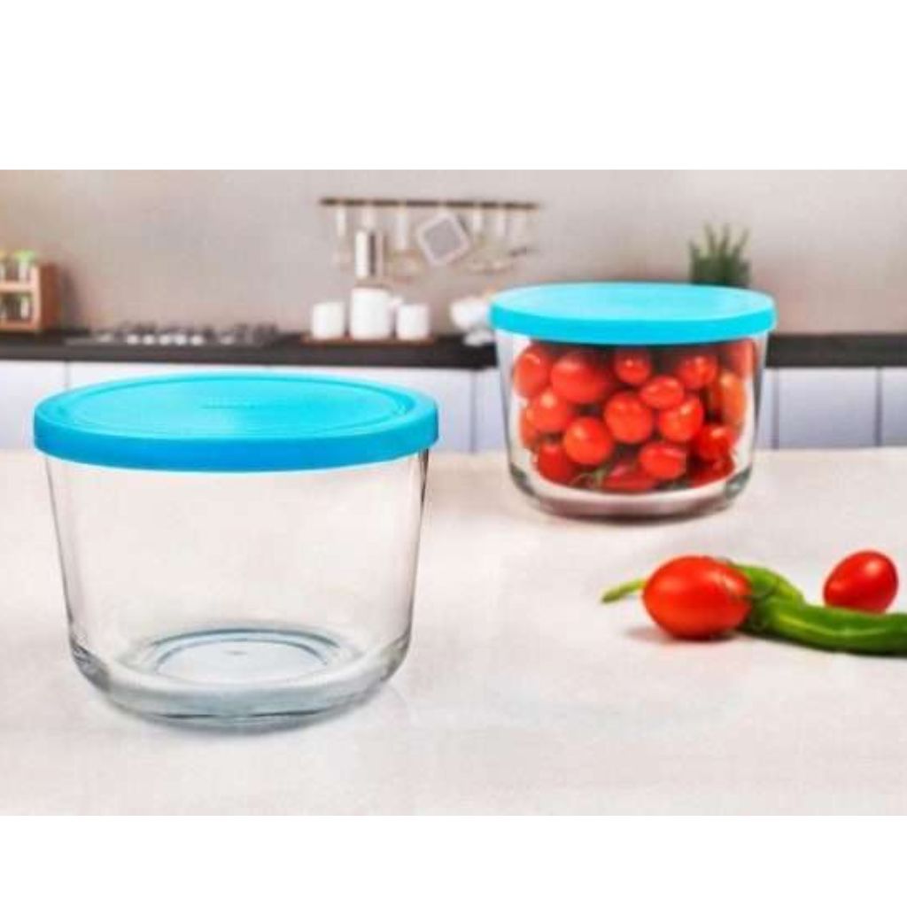 Paprik Glass Storage With Blue Lid