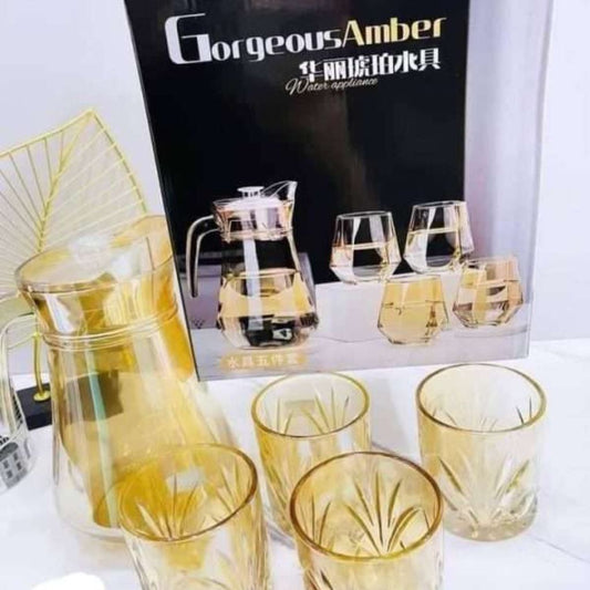 Gorgeous Amber 5pc Water Set Gold 