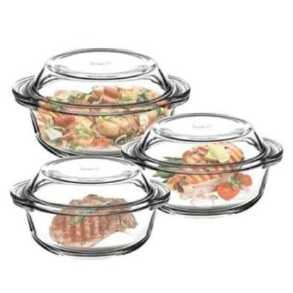 Pasabahce 3pc Round Casserole With Lids