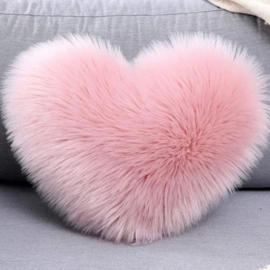 Heart Shaped Fur Scatter Cushion- Pink