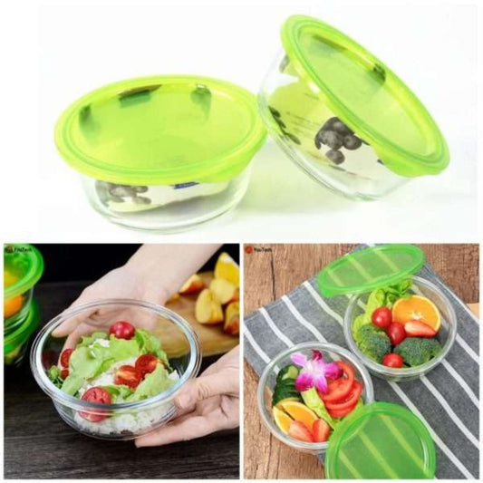 2pc Glass Bowls With Green Lid