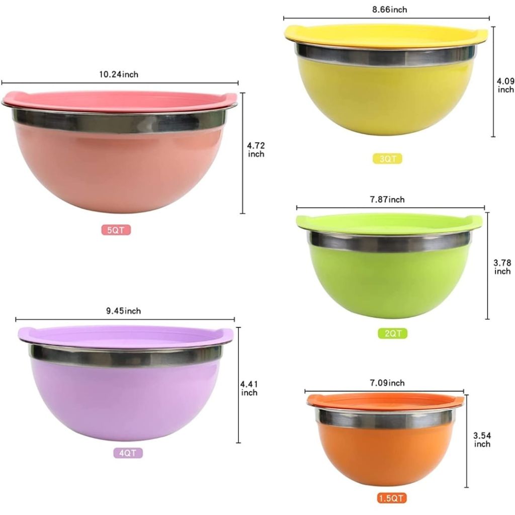 10pc Rainbow Stainless Steel Bowls with Lids