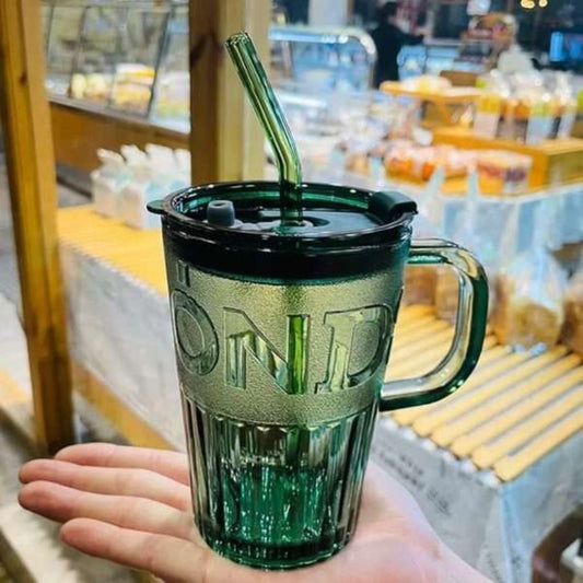 Glass Travel Mug With Straw - Green