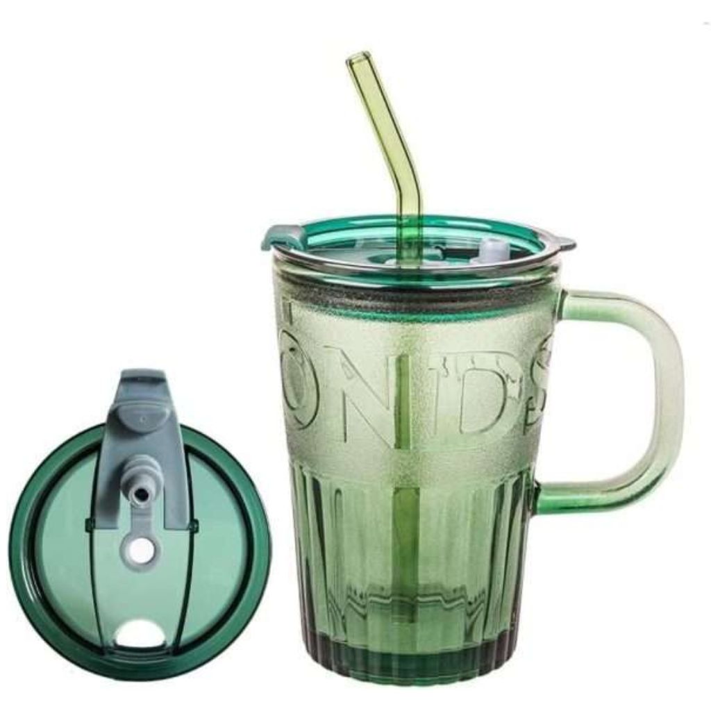 Glass Travel Mug With Straw - Green