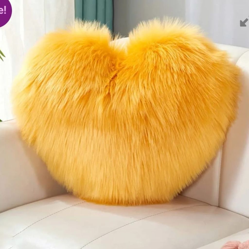 Heart Shaped Fur Scatter Cushion- Yellow