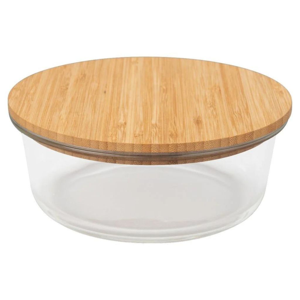 Round Glass Container with Bamboo Lid