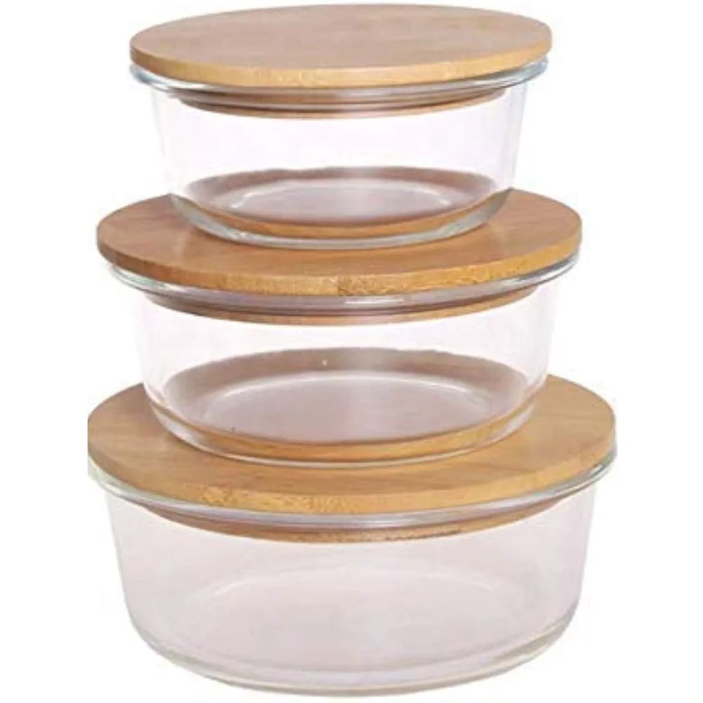 Round Glass Container with Bamboo Lid