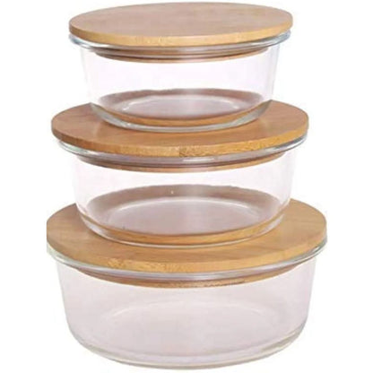 Round Glass Container with Bamboo Lid