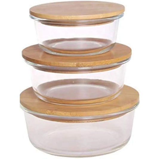 Round Glass Container with Bamboo Lid