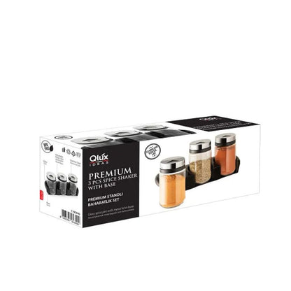 Qlux 3pc Spice Bottle Set With Base