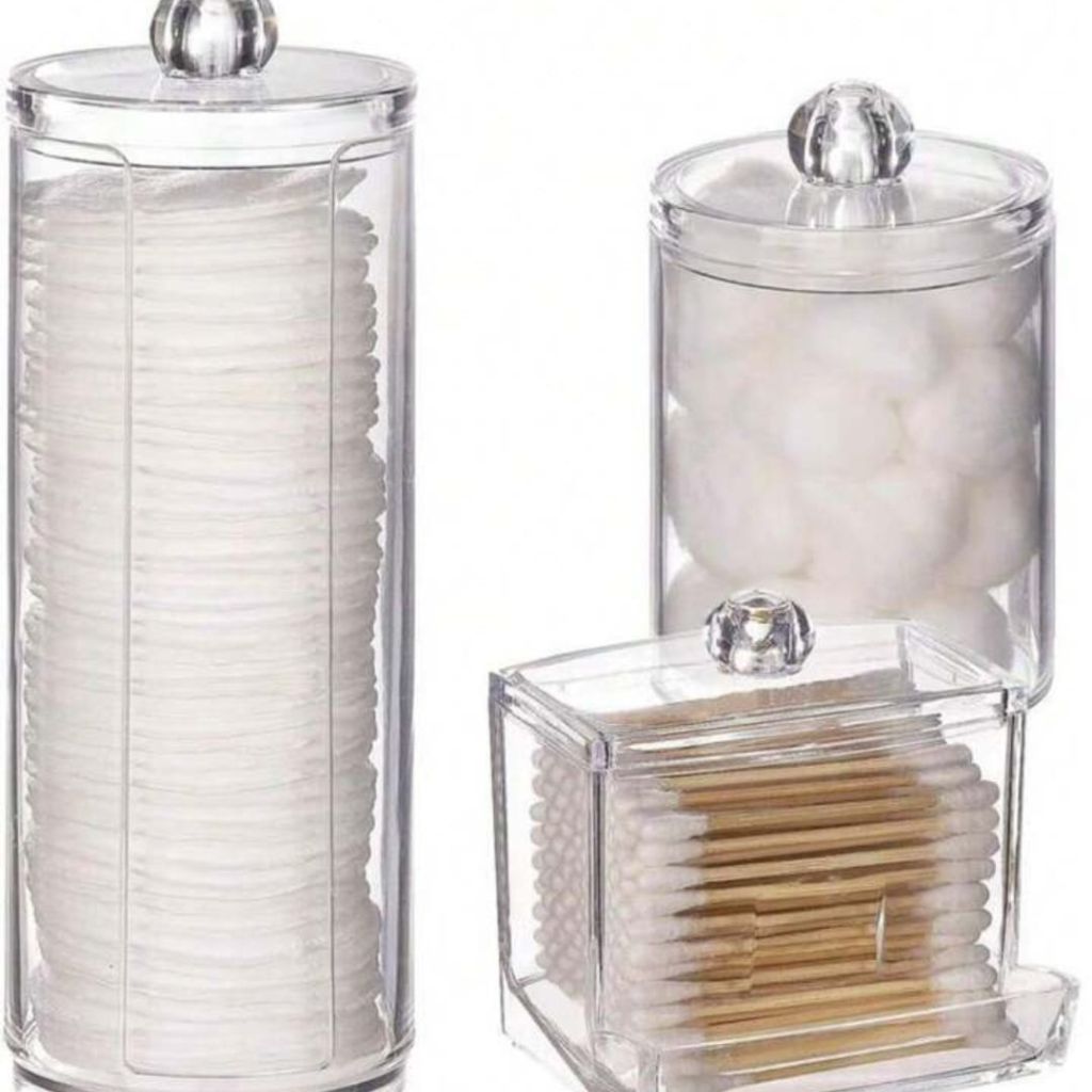 3pc Acrylic Cotton Bud Holder Set